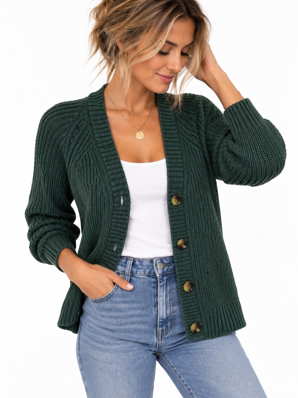 GAP Dark Green Oversized Button-Up Women's Cardigan